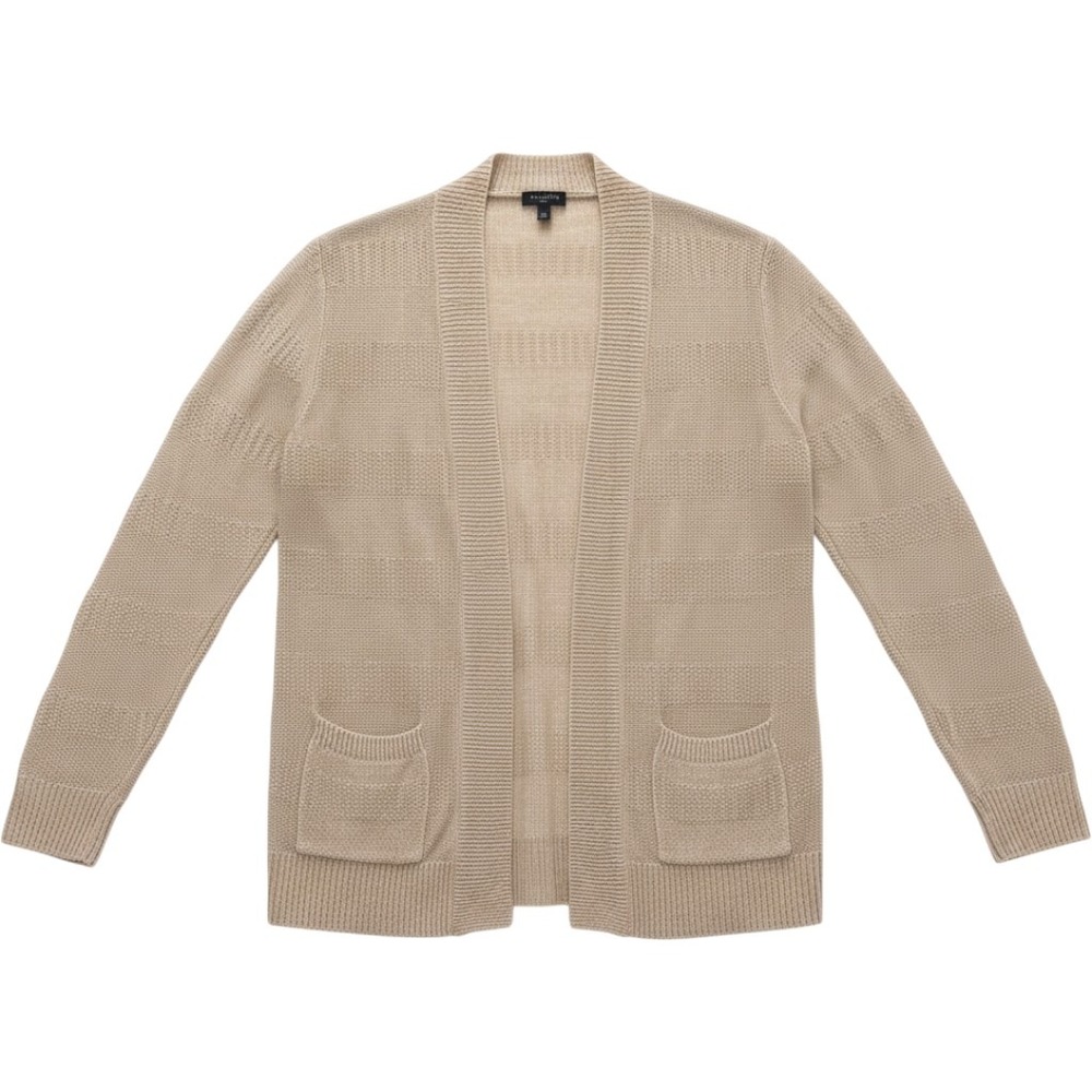 Talbots Cardigan Womens Petite Small SP Beige Linen Open Front Sweater Mesh Knit
